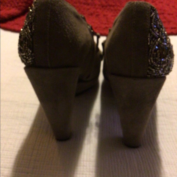 Taupe suede high heel booties w/ beading - Picture 7 of 8